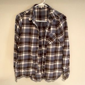 Flannel, size medium, blue, white and dark brown.